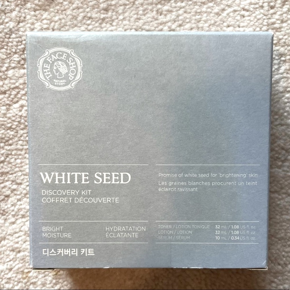 The face shop white seed discovery kit with toner lotion and serum